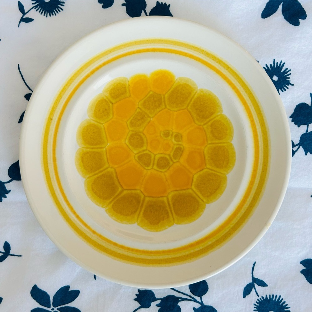 Vintage Franciscan Earthenware Dessert Plate-1970s-Yellow Spiral-6.5 in